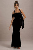 Charlize Black Velvet Halter-Neck Draped Maxi Dress