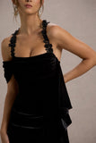 Charlize Black Velvet Halter-Neck Draped Maxi Dress