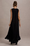 Hazelle Black Chiffon A-Line Ruffled Maxi Dress