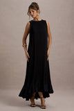 Hazelle Black Chiffon A-Line Ruffled Maxi Dress