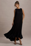 Hazelle Black Chiffon A-Line Ruffled Maxi Dress