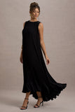 Hazelle Black Chiffon A-Line Ruffled Maxi Dress