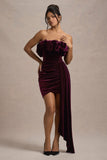 Ceronne Plum Velvet Bandeau Mini Dress With Drape