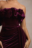 Ceronne Plum Velvet Bandeau Mini Dress With Drape