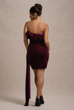 Ceronne Plum Velvet Bandeau Mini Dress With Drape