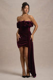 Ceronne Plum Velvet Bandeau Mini Dress With Drape