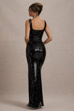 High Life Black Sequin Square Neck Split Front Maxi Dress