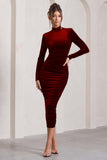 Joanna Berry Velvet High-Neck Backless Midi Dress