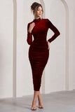 Joanna Berry Velvet High-Neck Backless Midi Dress