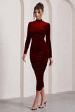 Joanna Berry Velvet High-Neck Backless Midi Dress