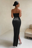Romancing Black Thigh Split Corset Strapless Maxi Dress