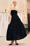 Dame Black Lace Bandeau Midi Dress With Floral Hem
