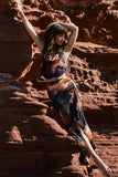 La Belle Orange Smoke Print Ruffle Maxi Skirt With Thigh Split