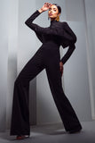 For The Frill Black High-Neck Straight-Leg Jumpsuit With Frills
