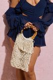 Marloes White Crochet Beach Bag With Wooden Handles