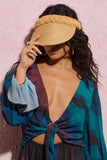 Tarifa Beige Straw Fringe Visor
