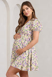 By The Cypress Yellow Floral Maternity V-Neck Puff-Sleeved Buttoned Mini Dress