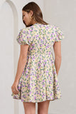 By The Cypress Yellow Floral Maternity V-Neck Puff-Sleeved Buttoned Mini Dress