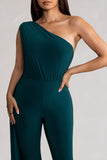 Aurora Deep Green One Shoulder Cape Sleeve Jumpsuit