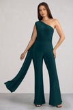 Aurora Deep Green One Shoulder Cape Sleeve Jumpsuit