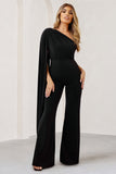 Aurora Black One Shoulder Cape Sleeve Jumpsuit