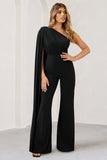 Aurora Black One Shoulder Cape Sleeve Jumpsuit