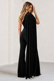 Aurora Black One Shoulder Cape Sleeve Jumpsuit