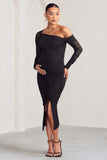 Sweet Dreams Black Maternity Asymmetric Ruched Midi Dress