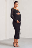 Sweet Dreams Black Maternity Asymmetric Ruched Midi Dress