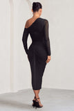Sweet Dreams Black Maternity Asymmetric Ruched Midi Dress