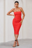 Sentimental Orange Ruched Mesh Cami Midi Dress
