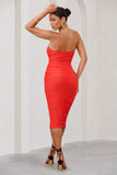 Sentimental Orange Ruched Mesh Cami Midi Dress