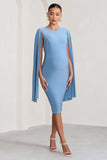 Hey Mama Powder Blue Maternity Cape Sleeve Midi Dress