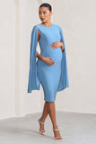 Hey Mama Powder Blue Maternity Cape Sleeve Midi Dress