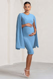 Hey Mama Powder Blue Maternity Cape Sleeve Midi Dress