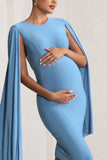 Hey Mama Powder Blue Maternity Cape Sleeve Midi Dress