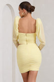 Butterfly Yellow Puff Sleeve Ruched Crop Top