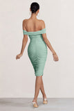 Gratitude Sage Off The Shoulder Ruched Midi Dress