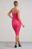 Negroni Hot Pink Bandeau Corset Ruched Mesh Midi Dress