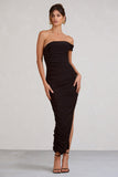 Celine Black Asymmetric One Shoulder Ruched Maxi Dress With Curved Cut Out