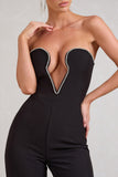 Julia Black Extreme Plunge Cut Out Wide Leg Jumpsuit