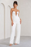 Julia White Extreme Plunge Cut Out Wide Leg Jumpsuit