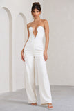 Julia White Extreme Plunge Cut Out Wide Leg Jumpsuit
