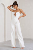 Julia White Extreme Plunge Cut Out Wide Leg Jumpsuit