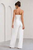 Julia White Extreme Plunge Cut Out Wide Leg Jumpsuit