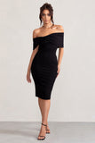 Alyssa Black Bardot Bow Detail Midi Dress