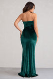 Belle Of The Ball Bottle Green Velvet Bandeau Maxi Dress With Split Hem