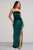 Belle Of The Ball Bottle Green Velvet Bandeau Maxi Dress With Split Hem