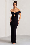 Arella Black One Shoulder Twist Front Maxi Dress