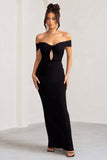 Arella Black One Shoulder Twist Front Maxi Dress